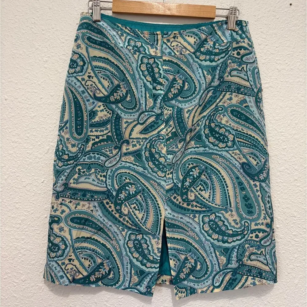 Vintage Paisley Silk Skirt Blue Teal Sequin Glam Euro Summer Cool Girl Y2K